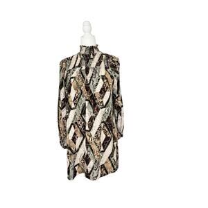 H&M Womens 2 Dress Smock Turtleneck Unique Maximalist Animal Print Work Outfit